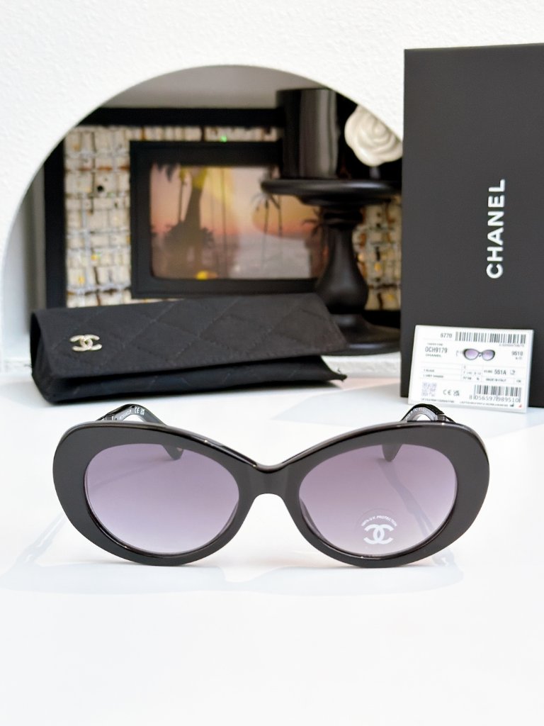 Chanel 9179 Oval Shades Black/Gold Cc 5218-140 Luxury Eyewear
